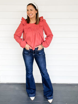 Rose Ruffle Sueded Top Front View | Sisterhood Style Boutique