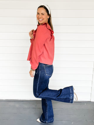 Rose Ruffle Sueded Top Side View | Sisterhood Style Boutique