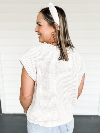 Sloane Sweater Knit Top Beige Close Up Back View | Sisterhood Style Boutique