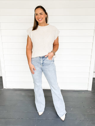 Sloane Sweater Knit Top Beige Full Front View | Sisterhood Style Boutique