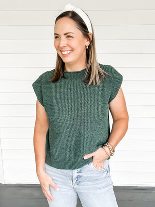 Sloane Sweater Knit Top Forest Green Close Up | Sisterhood Style Boutique