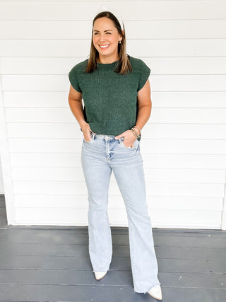 Sloane Sweater Knit Top Forest Green Front View | Sisterhood Style Boutique