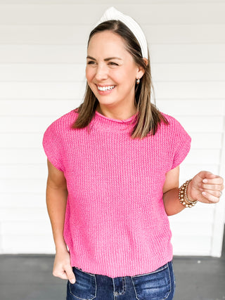 Sloane Sweater Knit Top Magenta Close Up | Sisterhood Style Boutique