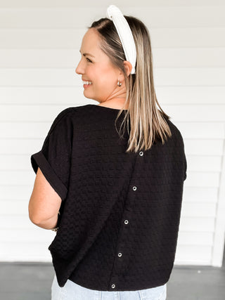 Tara Black Textured Top Texture Back View | Sisterhood Style Boutique