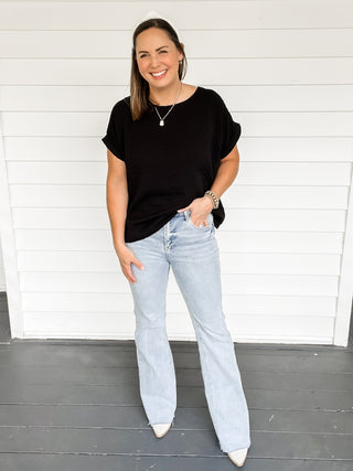 Tara Black Textured Top Texture Full Front View | Sisterhood Style Boutique