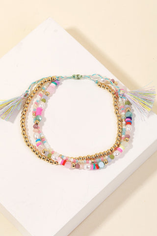 Tassel Tie Beaded Bracelet Set Multi Colored | Sisterhood Style Boutique