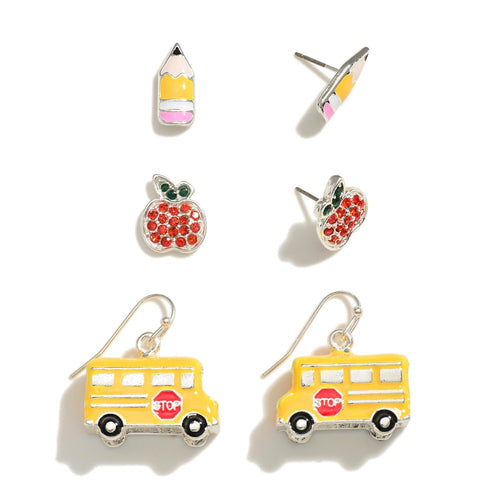 Three Sets of Earrings for Teachers and Bus Drivers on a white background | Sisterhood Style Boutique