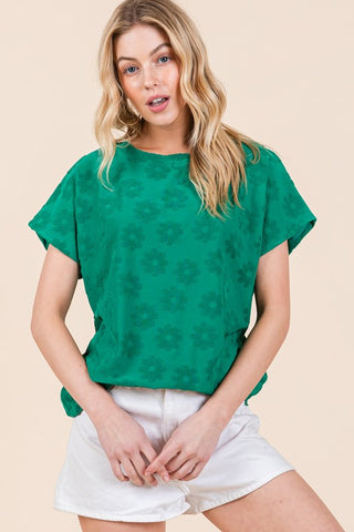Tess Textured Floral Knit Tee Green | Sisterhood Style Boutique