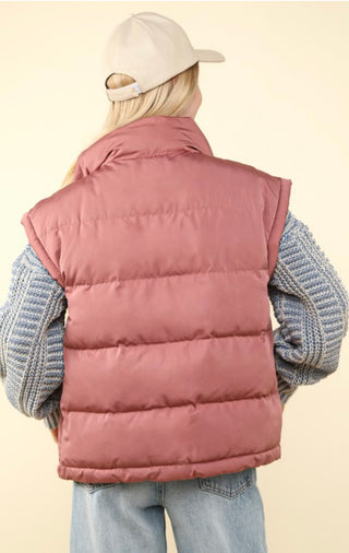 Valerie Zip Up Puffer Vest Blush Back View | Sisterhood Style Boutique