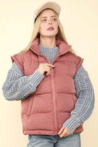 Valerie Zip Up Puffer Vest Blush Front View Zipped | Sisterhood Style Boutique