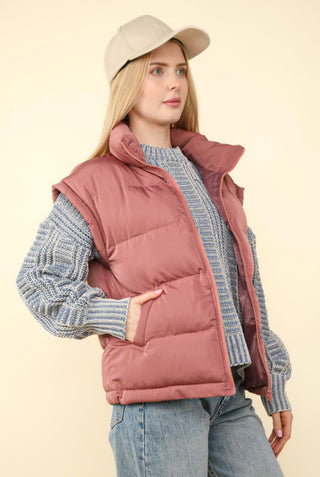 Valerie Zip Up Puffer Vest Blush Side View | Sisterhood Style Boutique