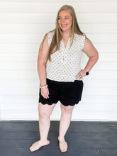 Load image into Gallery viewer, Brielle Black Blue Dressy Scallop Hem Shorts | Sisterhood Style Boutique