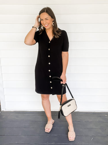 Evie Black Knit Button Down Casual Dress | Sisterhood Style Boutique