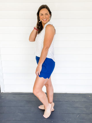 Brielle Black Blue Dressy Scallop Hem Shorts | Sisterhood Style Boutique
