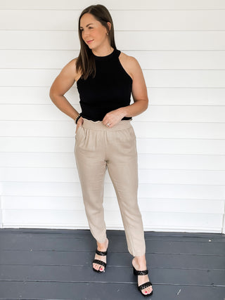 Pamela Taupe Tulip Hem Linen Pants | Sisterhood Style Boutique