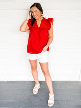 Load image into Gallery viewer, Gracie Red Grid Print Flutter Sleeve Top | Sisterhood Style Boutique