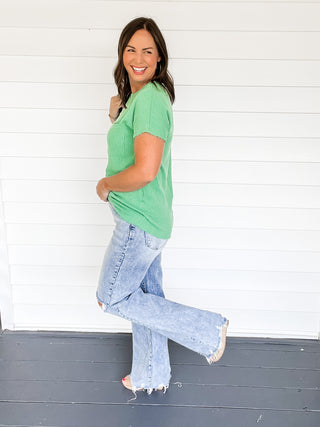 Rebecca Rib Knit Green Short Sleeve Top | Sisterhood Style Boutique
