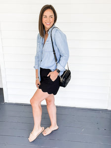 Brielle Black Scallop Hem Shorts | Sisterhood Style Boutique