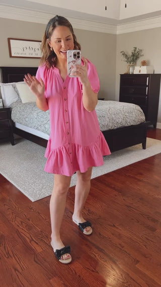 Padma Button Front Pink Dress Fit Video | Sisterhood Style Boutique