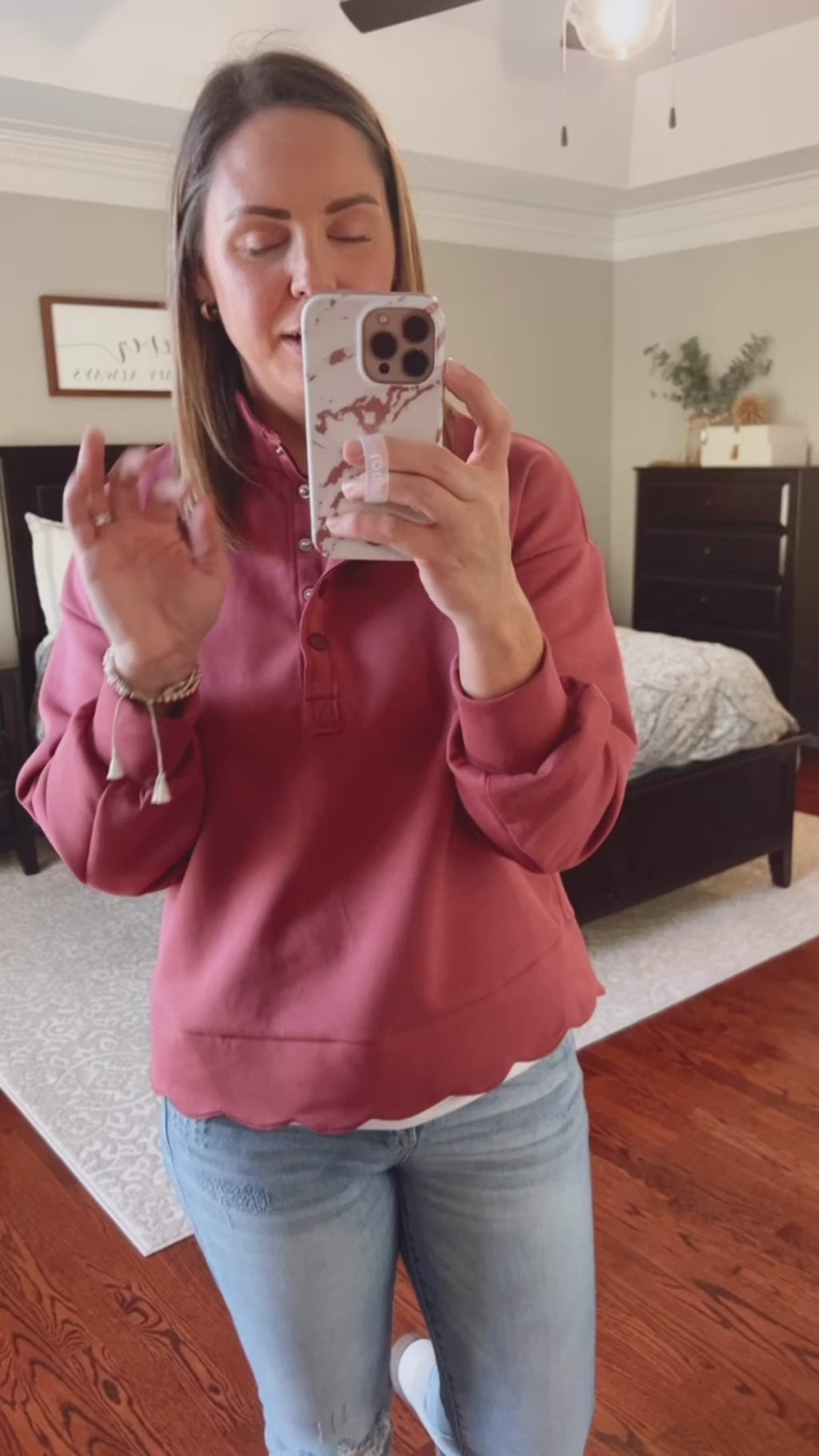 Marsala Scalloped Scuba Sweatshirt Fit Video | Sisterhood Style Boutique