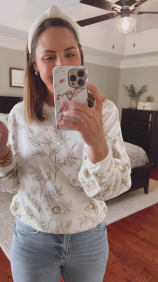 Olive Toile Print Sweatshirt Fit Video | Sisterhood Style Boutique