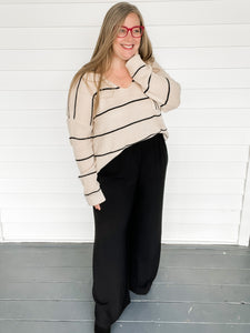 Oona Relaxed Striped Sweater in Oatmeal | Sisterhood Style Boutique