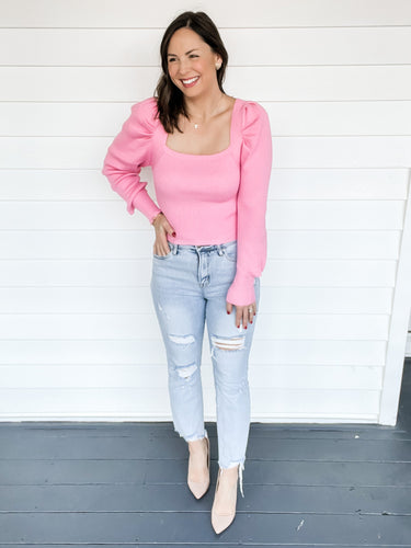 Sienna Pink Puff Sleeve Sweater | Sisterhood Style Boutique