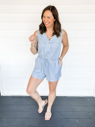 Channa Chambray Button Down Romper | Sisterhood Style Boutique