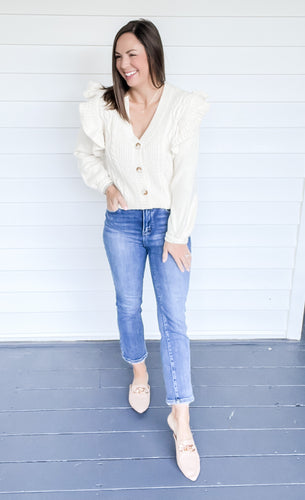 Nicole Button Front Ivory Sweater | Sisterhood Style Boutique
