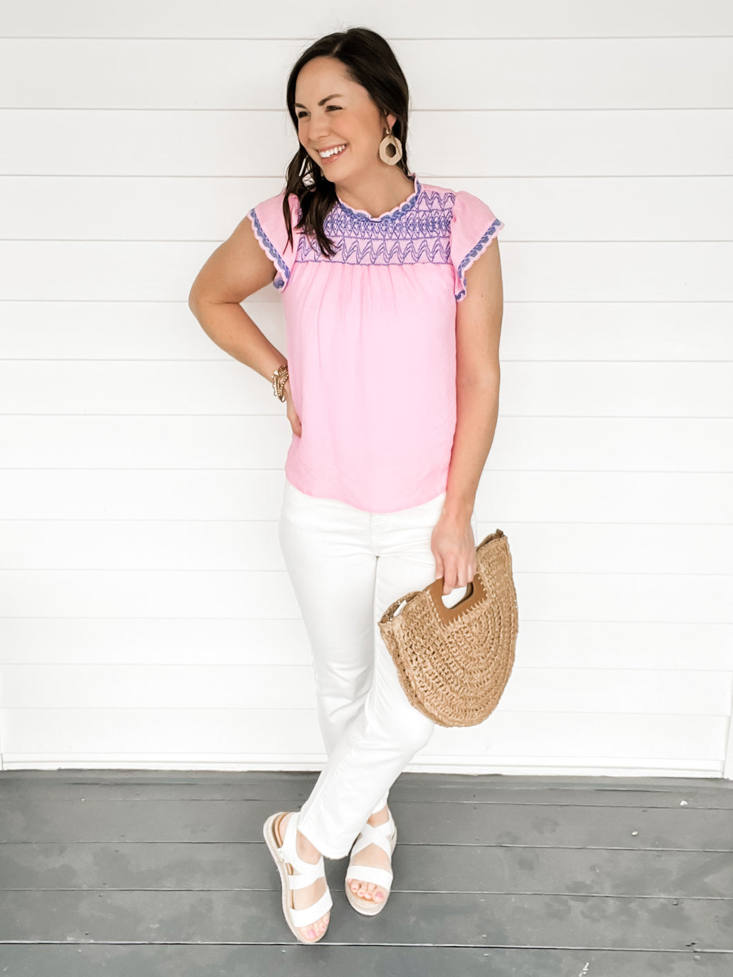 Graciela Pink Blue Embroidered Top | Sisterhood Style Boutique