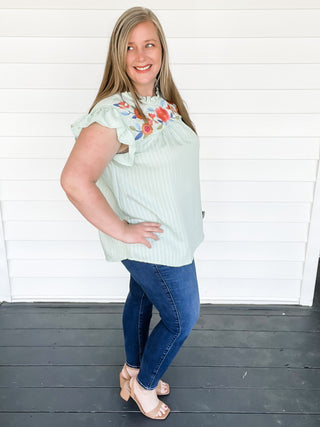 Tia Turquoise Floral Embroidery Top | Sisterhood Style Boutique