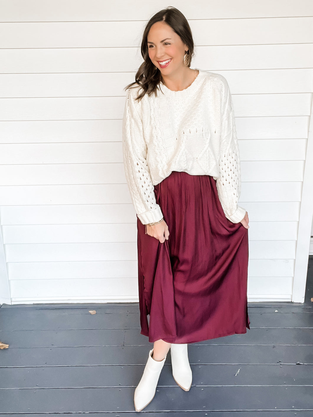 Ruby Side Slit Midi Skirt | Sisterhood Style Boutique