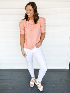 Piper Peach Floral Eyelet Top | Sisterhood Style Boutique